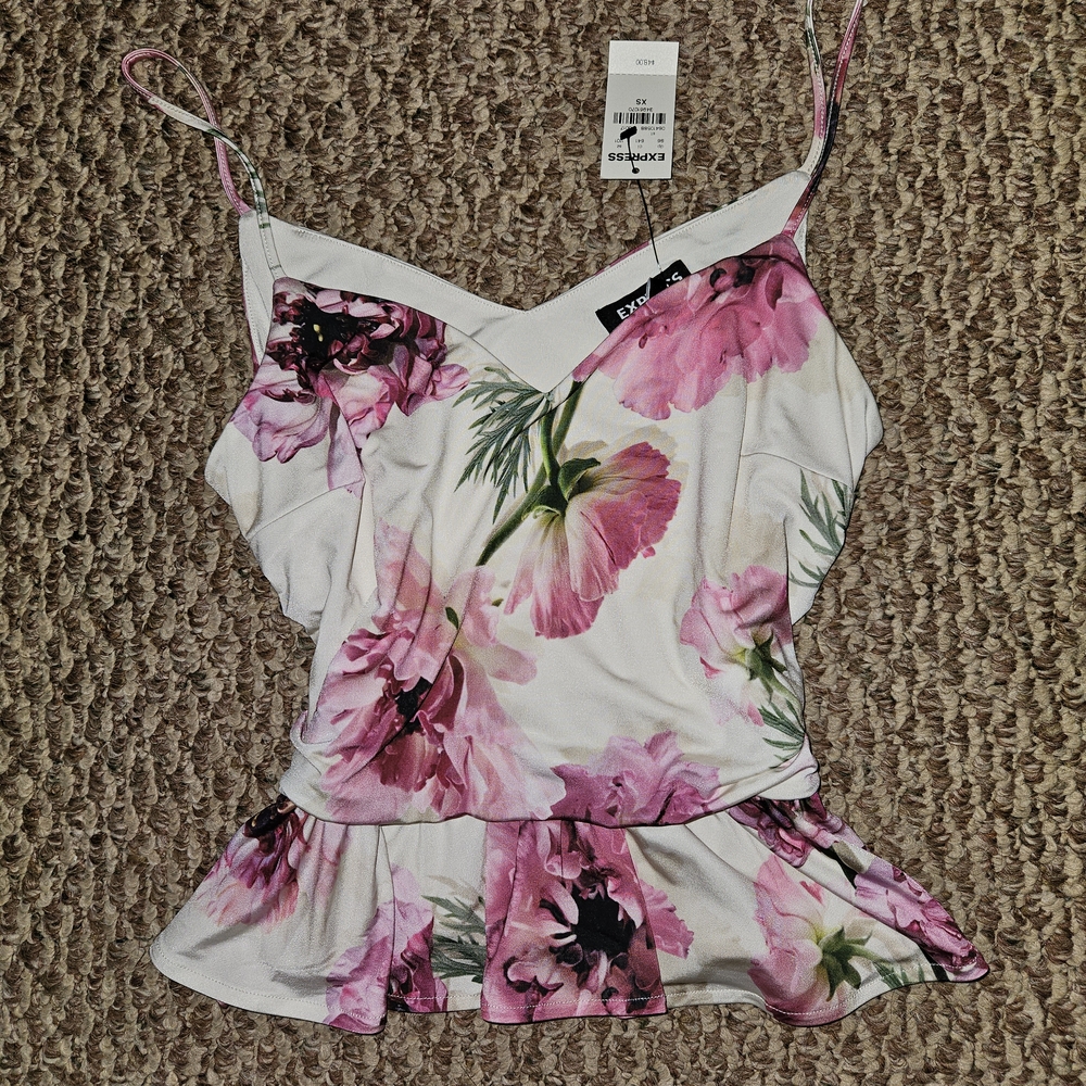 Express White and Pink Floral Camisole